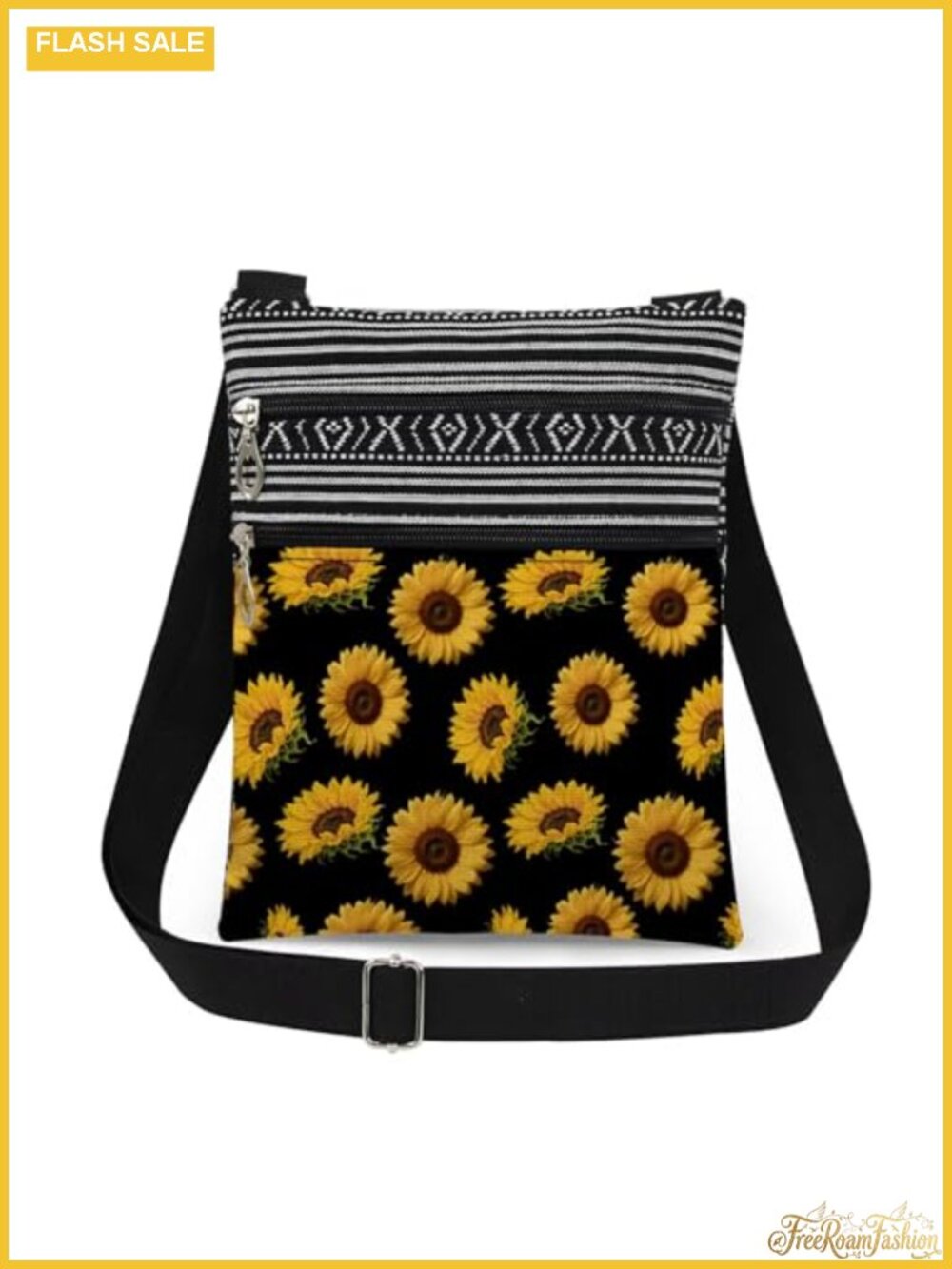 Polyester Crossbody Bag Sunflower Print Adjustable Strap Zipper Sling